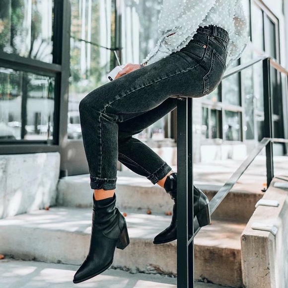 Zara Denim - ZARA Black Wash High Rise Straight Leg Jeans